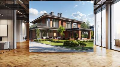 Modern country luxury house in high-tech style. Luxurious country two-storey villa with private plot Wall mural