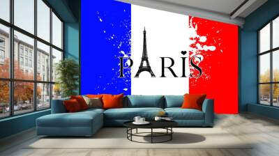 paris splatter word city slogan sign design france flag Wall mural