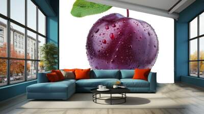 Ripe plum floating on transparent background PNG Wall mural