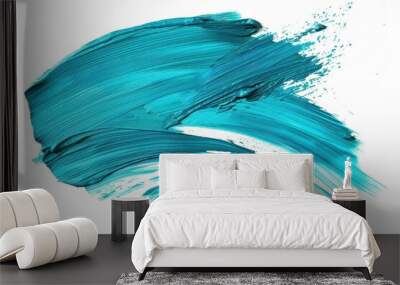 Single turquoise brush stroke on white background Wall mural