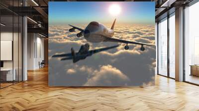 three-dimensional, Two planes flying at each other in the sky Wall mural