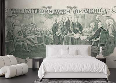 Trumbull's Declaration of Independence cut out  from 2 US dollar banknote Wall mural