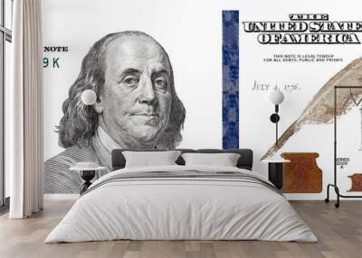 U.S. 100 dollar banknote. Elements for design purpose on transparent background Wall mural