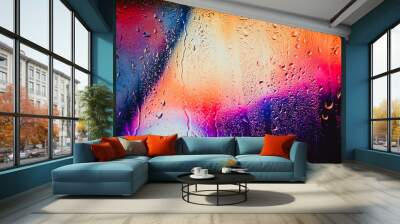 Raindrops on a blurred multicolored background Wall mural