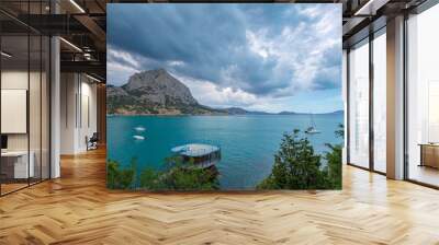 Scenic view of bay with clear blue water from mountain path. The Golitsyn trail, Crimea. Rocky coast of the black sea. Seascape. Wall mural