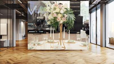 Luxury, elegant wedding reception table arrangement, floral centerpiece Wall mural