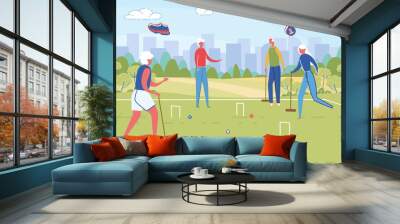 Sportive Good Looking Senior People Play Cricket. Wall mural