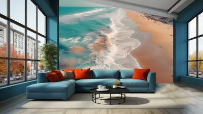 view of a beach with waves crashing on the sand Wall mural