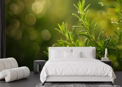 Macro fresh rosemary green Wall mural