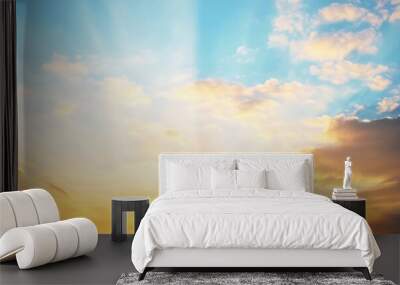 sky panorama Natural colors Evening sky Shine new day for Heaven, The light from heaven from the sky is mystery, In the twilight golden atmosphere, Modern sheet structure design, New Banner Web 2025 Wall mural