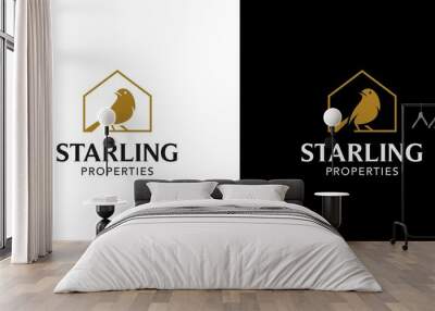 Modern and elegant combination of starling icon housing logo design 2 Wall mural