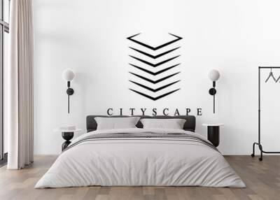 Cityscape, architecture, construction, city building, apartment, residence, real estate, property logo design for business identity. Modern city landscape vector symbol. Wall mural