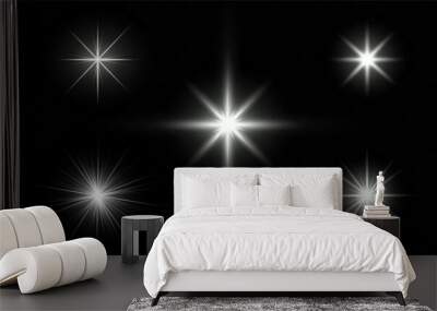 A realistic vector illustration of various light effects on a black background, including sparkling stars and flickering and flashing lights.Collection of different light effects on black background Wall mural