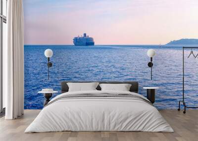 big cruise liner sailing on the horizon  Wall mural