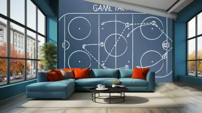 Hockey tactics scheme drawn on the blackboard in chalk, template playbook Wall mural