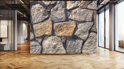 Old weathered gray stone wall on a city street, banner, horizontal grunge background Wall mural