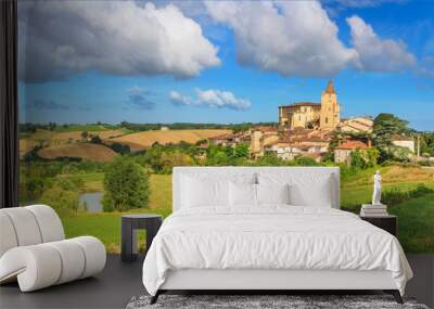 Summer landscape - view of the village of Lavardens, in the historical province Gascony, the region of Occitanie of southwestern France Wall mural