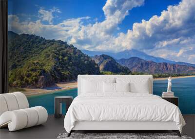 Summer mediterranean coastal landscape - view of the Cirali Olympos Beach, near the Turkish village of Cıralı, Antalya Province in Turkey Wall mural