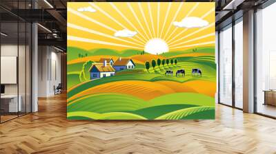 summer evening landscape Wall mural