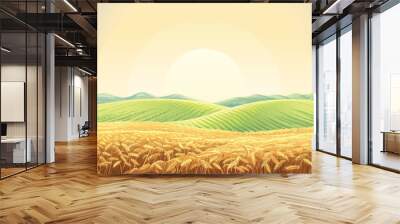 Summer landscape with a field of ripe wheat, and hills and dales in the background Wall mural