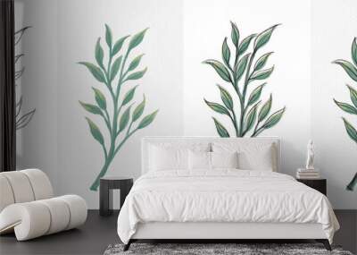 abstract art leaf set water color hand drawing for element design on the while background. on paper art background. Wall mural