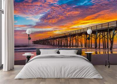 Beautiful view of Flagler Beach Fishing Pier at sunrise in Florida, USA Wall mural