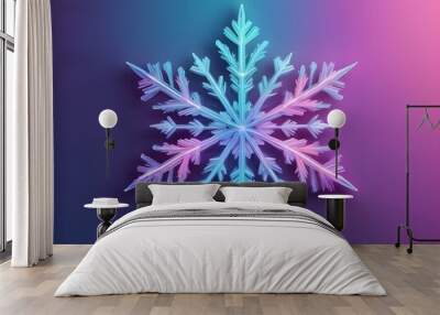 abstract bright pastel neon Snowflake. Christmas Star. Winter Holiday Background. New Year Modern Design Wall mural