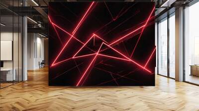 abstract Bright red neon laser lights illuminate the darkness creating lines and shapes in sci fi effect Wall mural