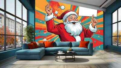 abstract cartoon Joyful Santa Claus with poster template. Pop art retro illustration Wall mural