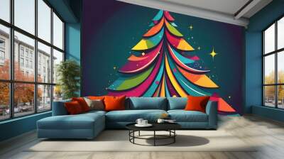 abstract christmas tree pop art modern colorful Geometric shape illustration Wall mural