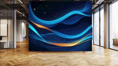 abstract dark blue color background with waves and stars Wall mural