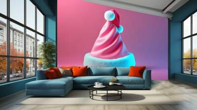 abstract pastel neon Christmas or New Year concept in minimal style Santa Claus hat. Minimalism Wall mural