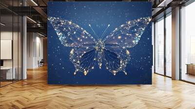 Butterfly composed of polygon starry sky Wireframe technology light connection structure Wall mural