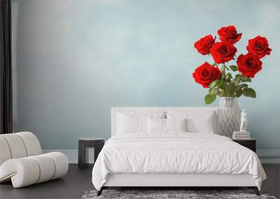 Discover a stunning art deco vase featuring bold geometric patterns, elegantly holding vibrant red roses for a touch of vintage elegance in your decor. Wall mural