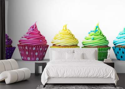 Colorful cupcakes on white Wall mural