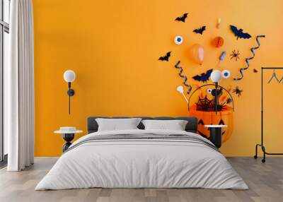 Pumpkin with Halloween objects Wall mural