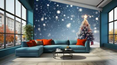 christmas tree in snow, holiday card background Wall mural