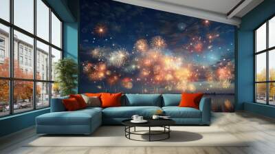 fireworks at the beach, colorful pyrotechnics Wall mural