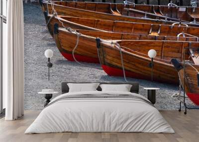 Row of Wooden Rowboats Wall mural