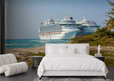 two cruise ships anchored in grand turk, caicos islands Wall mural