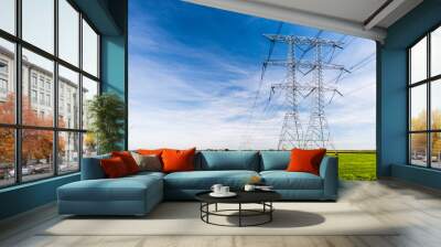 Power lines and pylons in a rural landscape Wall mural