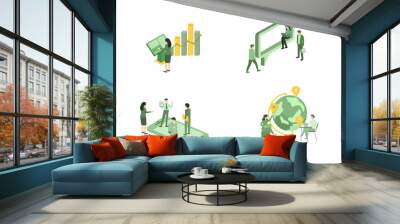 Vector illustration of Businessmen and business woman in different situations. Online cooperation, agreement, success, goal achievement, financing of projects, online consultation. Teamwork Wall mural