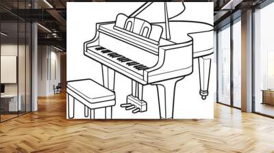 Colouring page for kids toddler and toddlers, minimal cute piano illustration one thick single outline drawing artwork Wall mural