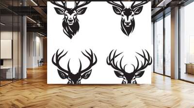 snow deer with antlers vector illustrated logo style face head Wall mural