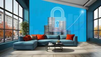 The concept of safe storage of finances on the Internet. Safe internet banking. Cyber protection of money in an electronic account. Wall mural