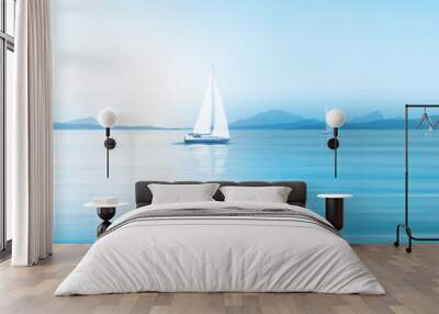 Vector blue sea, sky  background and yachts. Wall mural