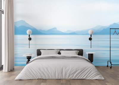 Vector blue sea water and mountains  background. Wall mural