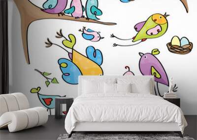 Vector  cute birds cartoons. Wall mural