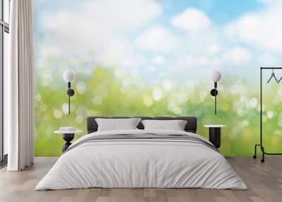 Vector  green, bokeh, nature background. Summer landscape blurred effect. Wall mural