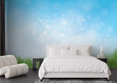 vector nature background blue sky and green grass. Wall mural